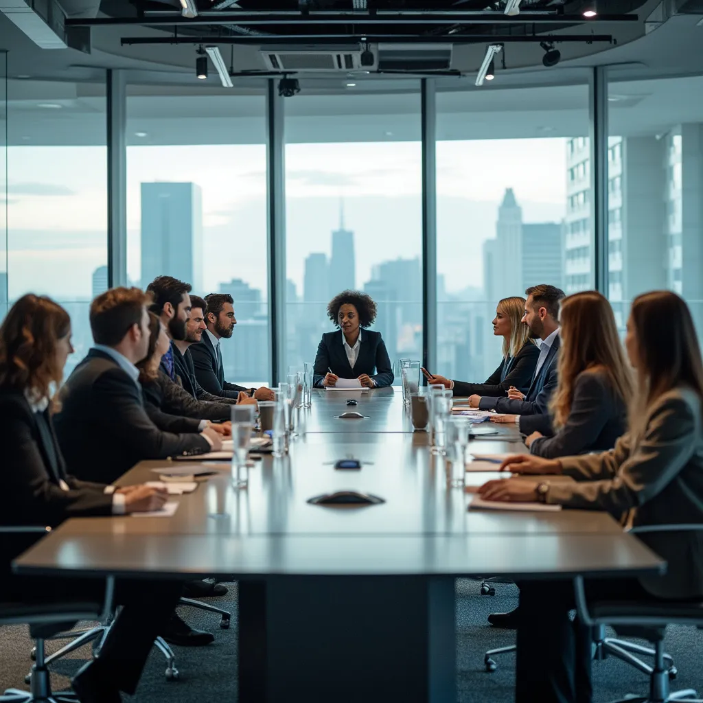 Equipo de consultores en una sala de reuniones moderna